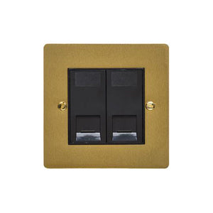 Elite Flat Plate Range Satin Brass Switches & Sockets, T04 - 2 Gang CAT6 by Heritage Brass By M-Marcus