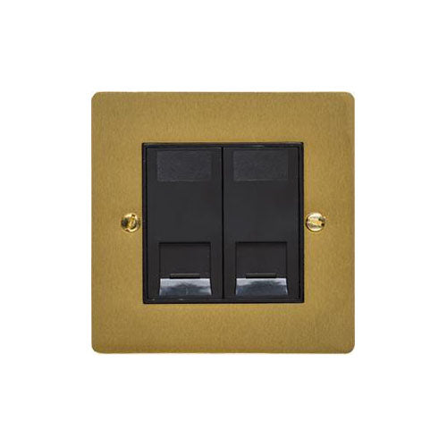 Elite Flat Plate Range Satin Brass Switches & Sockets, T04 - 2 Gang CAT6 by Heritage Brass By M-Marcus