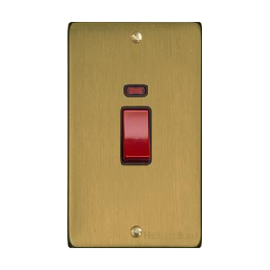 Elite Flat Plate Range Satin Brass Switches & Sockets, T04 - 45A DP Cooker Switch with Neon (tall plate) by Heritage Brass By M-Marcus