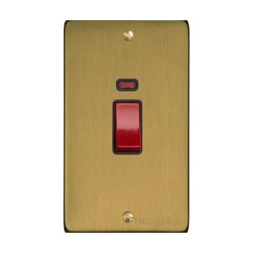 Elite Flat Plate Range Satin Brass Switches & Sockets, T04 - 45A DP Cooker Switch with Neon (tall plate) by Heritage Brass By M-Marcus