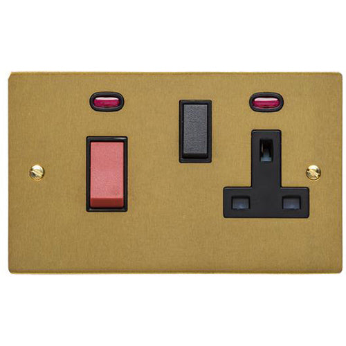 Elite Flat Plate Range Satin Brass Switches & Sockets, T04 - 45A Cooker Unit + 13A Socket by Heritage Brass By M-Marcus