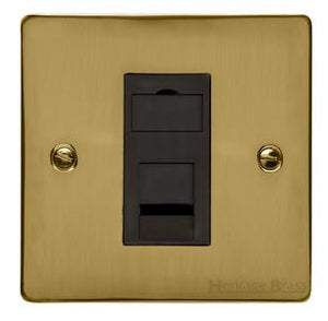 Heritage Brass Electrical, Elite Flat Plate Range - Satin Brass - 1 Gang RJ11, 1 Gang RJ11, 1 Gang RJ11, Telephone and Data Sockets