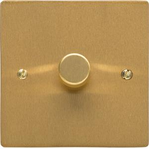 Heritage Brass Electrical, Elite Flat Plate Range - Satin Brass - 1 Gang Dimmer (250 watts), 1 Gang Dimmer (250 watts), 1 Gang Dimmer (250 watts), 2 Way Push On/Off Dimmer Switches