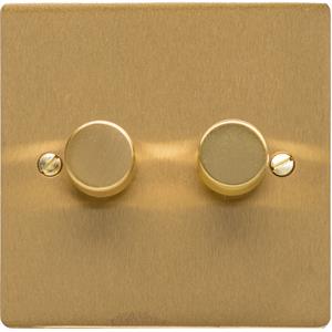 Heritage Brass Electrical, Elite Flat Plate Range - Satin Brass - 2 Gang Trailing Edge Dimmer, 2 Gang Trailing Edge Dimmer, 2 Gang Trailing Edge Dimmer, Trailing Edge Dimmers