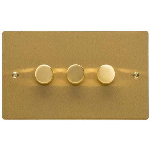 Elite Flat Plate Range Satin Brass Switches & Sockets, T04 - 3G Multi Location Primary Dimmer by Heritage Brass By M-Marcus