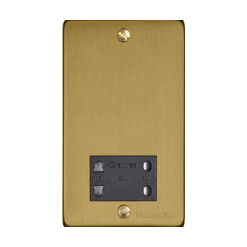 Elite Flat Plate Range Satin Brass Switches & Sockets, T04 - Shaver Socket Output Voltage 110/240V by Heritage Brass By M-Marcus
