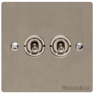 Heritage Brass Electrical, Elite Flat Plate Range - Satin Nickel - 2 Gang Dolly Switch, 2 Gang Dolly Switch, 2 Gang Dolly Switch, 20 Amp 2 Way Dolly Switches