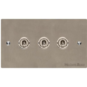 Elite Flat Plate Range Satin Nickel Switches & Sockets, T05 - 3 Gang Toggle Switch by Heritage Brass By M-Marcus