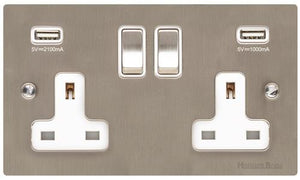 Heritage Brass Electrical, Elite Flat Plate Range - Satin Nickel - Double USB Socket (13 Amp), Double USB Socket (13 Amp), 13 AMP Switched Sockets, Double USB Socket (13 Amp)