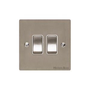 Elite Flat Plate Range Satin Nickel Switches & Sockets, T05 - 2 Gang Rocker Switch by Heritage Brass By M-Marcus