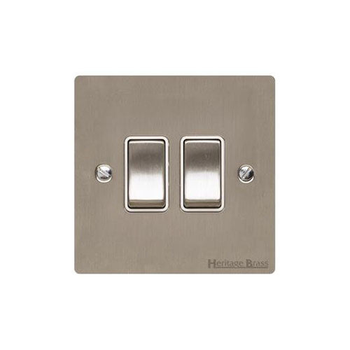 Elite Flat Plate Range Satin Nickel Switches & Sockets, T05 - 2 Gang Rocker Switch by Heritage Brass By M-Marcus