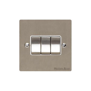 Elite Flat Plate Range Satin Nickel Switches & Sockets, T05 - 3 Gang Rocker Switch by Heritage Brass By M-Marcus