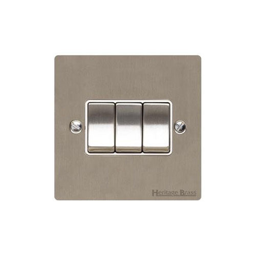 Elite Flat Plate Range Satin Nickel Switches & Sockets, T05 - 3 Gang Rocker Switch by Heritage Brass By M-Marcus