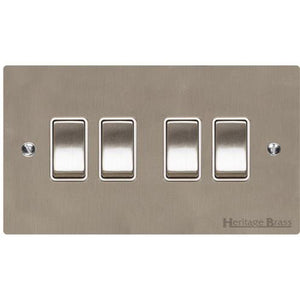 Elite Flat Plate Range Satin Nickel Switches & Sockets, T05 - 4 Gang Rocker Switch by Heritage Brass By M-Marcus
