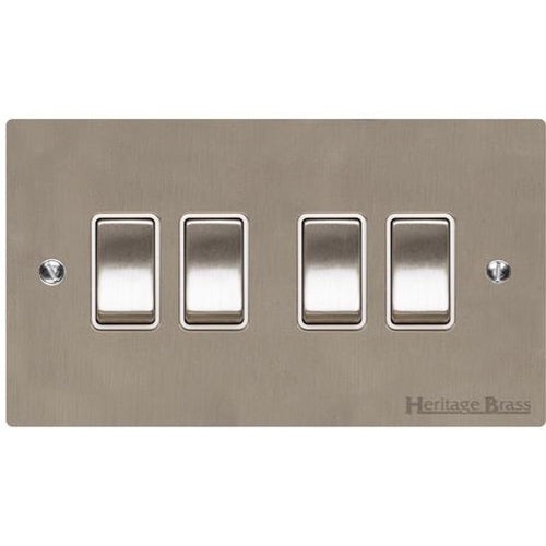 Elite Flat Plate Range Satin Nickel Switches & Sockets, T05 - 4 Gang Rocker Switch by Heritage Brass By M-Marcus