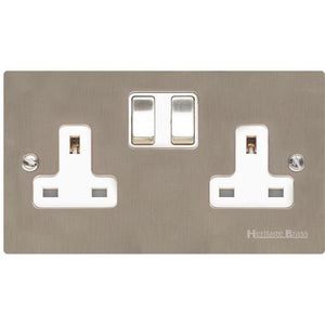 Elite Flat Plate Range Satin Nickel Switches & Sockets, T05 - Double Socket (13 Amp) by Heritage Brass By M-Marcus