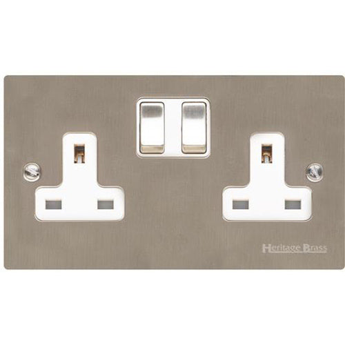 Elite Flat Plate Range Satin Nickel Switches & Sockets, T05 - Double Socket (13 Amp) by Heritage Brass By M-Marcus
