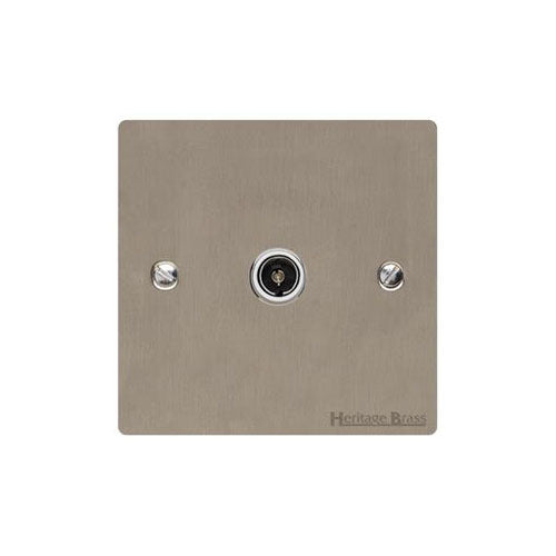 Elite Flat Plate Range Satin Nickel Switches & Sockets, T05 - 1 Gang Non-Isolated TV Coaxial Socket by Heritage Brass By M-Marcus