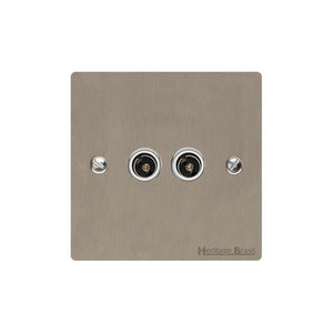 Elite Flat Plate Range Satin Nickel Switches & Sockets, T05 - 2 Gang TV Coaxial Socket by Heritage Brass By M-Marcus