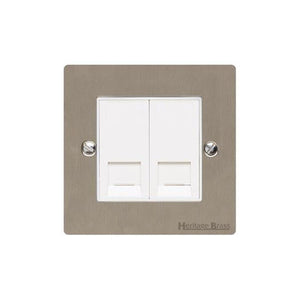 Elite Flat Plate Range Satin Nickel Switches & Sockets, T05 - 2 Gang CAT6 by Heritage Brass By M-Marcus