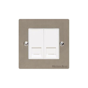 Elite Flat Plate Range Satin Nickel Switches & Sockets, T05 - 2 Gang RJ45 by Heritage Brass By M-Marcus