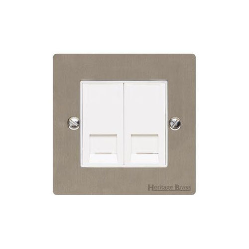 Elite Flat Plate Range Satin Nickel Switches & Sockets, T05 - 2 Gang RJ45 by Heritage Brass By M-Marcus