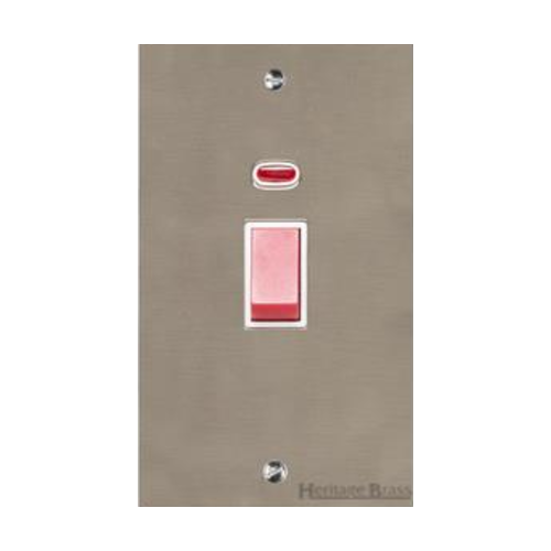 Elite Flat Plate Range Satin Nickel Switches & Sockets, T05 - 45A DP Cooker Switch with Neon (tall plate) by Heritage Brass By M-Marcus