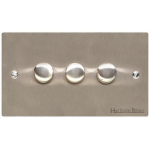 Elite Flat Plate Range Satin Nickel Switches & Sockets, T05 - 3 Gang Dimmer 250 watts (Compatible with halogen/ incandescent bulbs) by Heritage Brass By M-Marcus