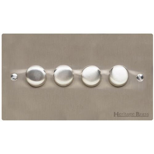 Elite Flat Plate Range Satin Nickel Switches & Sockets, T05 - 4 Gang TED Dimmer (Compatible with LED Lamps) by Heritage Brass By M-Marcus