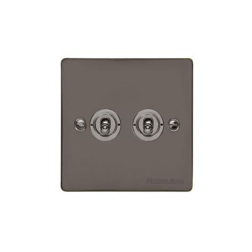 Elite Flat Plate Range-Black Nickel-2 Gang Toggle Switch