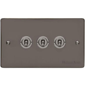 Elite Flat Plate Range Polished Black Nickel Switches & Sockets, T06 - 3 Gang Toggle Switch by Heritage Brass By M-Marcus