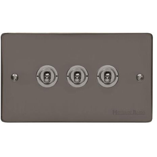 Elite Flat Plate Range Polished Black Nickel Switches & Sockets, T06 - 3 Gang Toggle Switch by Heritage Brass By M-Marcus