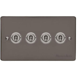 Elite Flat Plate Range Polished Black Nickel Switches & Sockets, T06 - 4 Gang Toggle Switch by Heritage Brass By M-Marcus