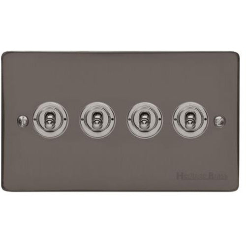 Elite Flat Plate Range Polished Black Nickel Switches & Sockets, T06 - 4 Gang Toggle Switch by Heritage Brass By M-Marcus