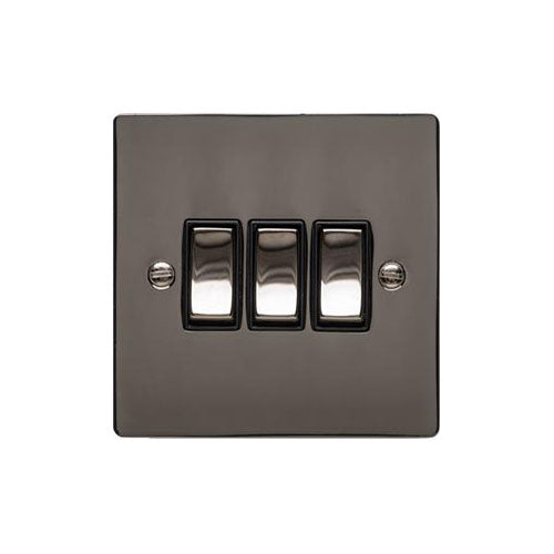 Elite Flat Plate Range-Black Nickel-3 Gang Rocker Switch (10 Amp)
