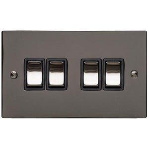 Elite Flat Plate Range Polished Black Nickel Switches & Sockets, T06 - 4 Gang Rocker Switch by Heritage Brass By M-Marcus