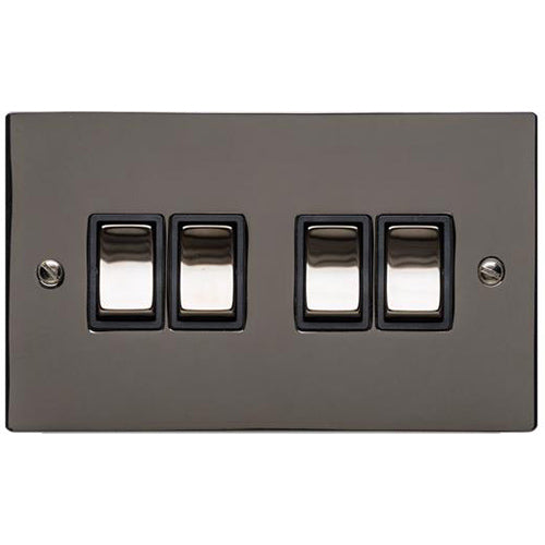 Elite Flat Plate Range Polished Black Nickel Switches & Sockets, T06 - 4 Gang Rocker Switch by Heritage Brass By M-Marcus