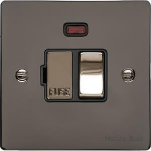 Heritage Brass Electrical, Elite Flat Plate Range - Polished Black Nickel - Switched Spur with Neon (13 Amp), Switched Spur with Neon (13 Amp), 13 Amp Fused Spur Units, Switched Spur with Neon (13 Amp)