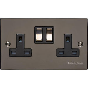 Elite Flat Plate Range Polished Black Nickel Switches & Sockets, T06 - Double Socket (13 Amp) by Heritage Brass By M-Marcus