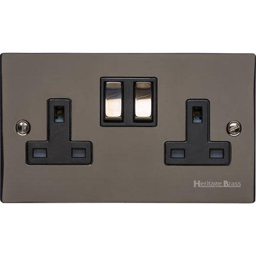 Elite Flat Plate Range Polished Black Nickel Switches & Sockets, T06 - Double Socket (13 Amp) by Heritage Brass By M-Marcus