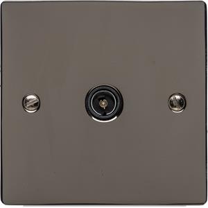 Heritage Brass Electrical, Elite Flat Plate Range - Polished Black Nickel - 1 Gang Isolated TV Coaxial Socket, 1 Gang Isolated TV Coaxial Socket, 1 Gang Isolated TV Coaxial Socket, TV and Satellite Sockets