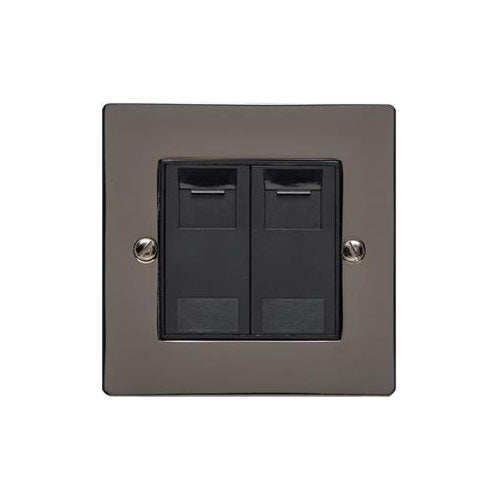 Elite Flat Plate Range Polished Black Nickel Switches & Sockets, T06 - 2 Gang Secondary Line Socket by Heritage Brass By M-Marcus