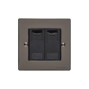 Elite Flat Plate Range Polished Black Nickel Switches & Sockets, T06 - 2 Gang RJ45 by Heritage Brass By M-Marcus