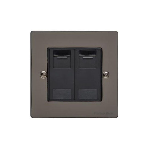 Elite Flat Plate Range Polished Black Nickel Switches & Sockets, T06 - 2 Gang RJ45 by Heritage Brass By M-Marcus