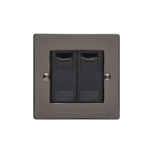 Elite Flat Plate Range-Black Nickel-2 Gang CAT6