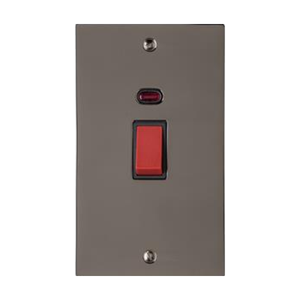 Elite Flat Plate Range Polished Black Nickel Switches & Sockets, T06 - 45A DP Cooker Switch with Neon (tall plate) by Heritage Brass By M-Marcus