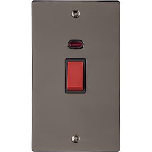 Heritage Brass Electrical, Elite Flat Plate Range - Polished Black Nickel - 45A Switch with Neon (tall plate), 45A Switch with Neon (tall plate), 45 AMP Cooker Switches, 45A Switch with Neon (tall plate)