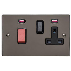 Elite Flat Plate Range Polished Black Nickel Switches & Sockets, T06 - 45A Cooker Unit + 13A Socket by Heritage Brass By M-Marcus