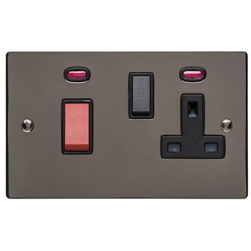 Elite Flat Plate Range Polished Black Nickel Switches & Sockets, T06 - 45A Cooker Unit + 13A Socket by Heritage Brass By M-Marcus