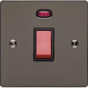 Heritage Brass Electrical, Elite Flat Plate Range - Polished Black Nickel - 45A Switch with Neon (single plate), 45A Switch with Neon (single plate), 45 AMP Cooker Switches, 45A Switch with Neon (single plate)